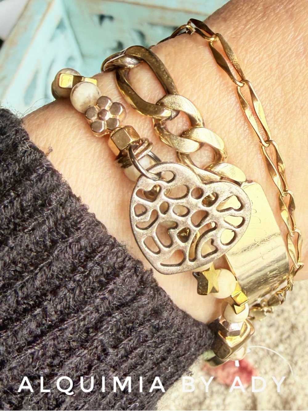 DAINTY LEOPARD SKIN JASPER + Gold and Silver Charm Bracelet